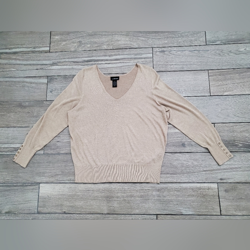 Lane Bryant Gold With Gold Flecks V-Neck Sweater
